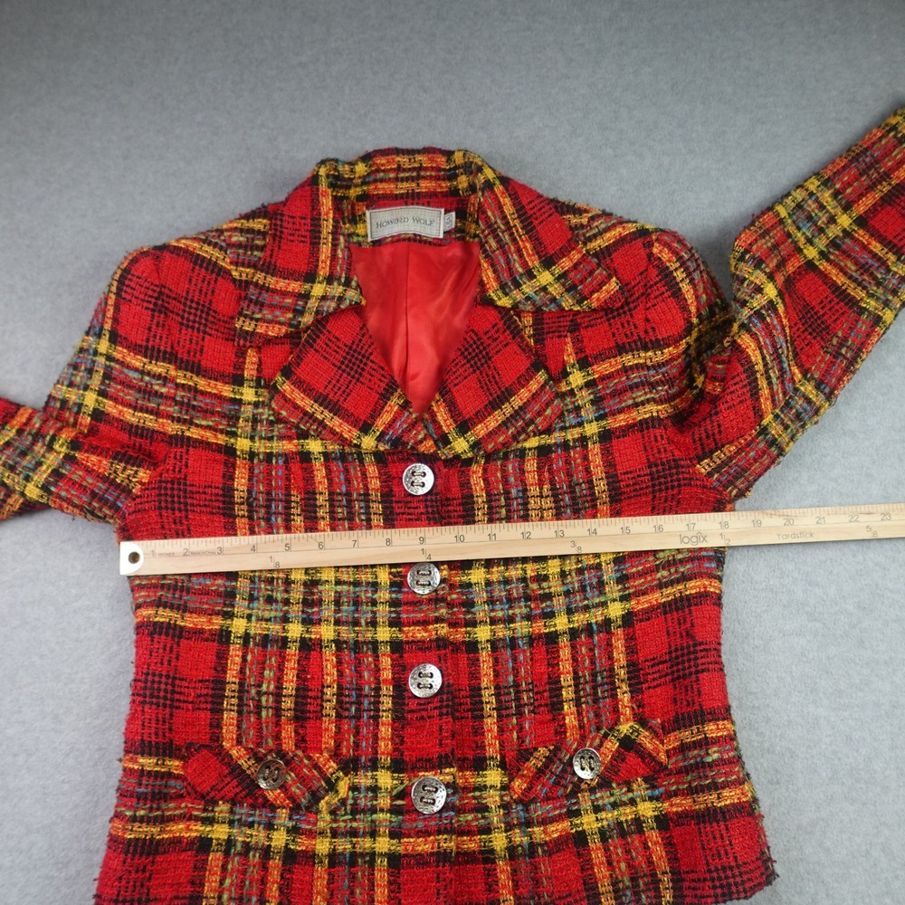 Howard Wolf Blazer Womens 4 Red Plaid Vintage Wool Blend Jacket - Picture 9 of 16